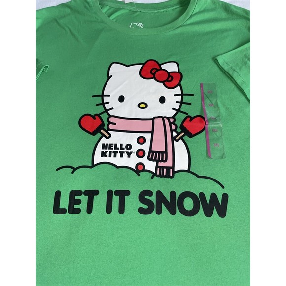Women’s Hello Kitty Let It Snow Short Sleeve Graphic T-Shirt - Green NWT XXL New - Picture 1 of 6
